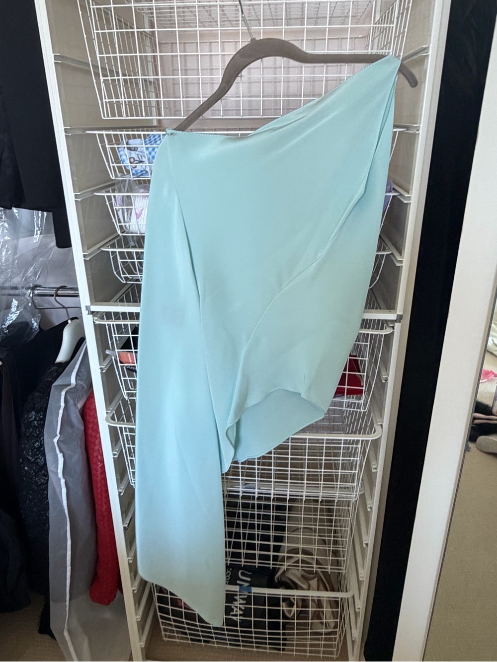 JUAN CARLOS OBANDO Asymmetric One-Shoulder Top in Light Aqua